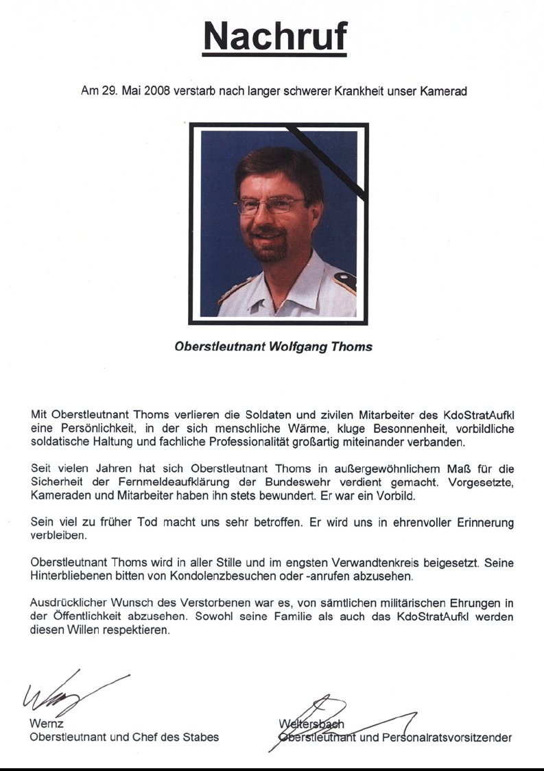 Nachruf Wolfgang Thoms